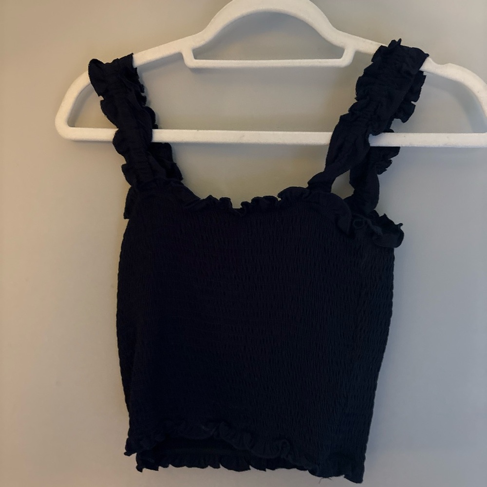 Navy Ruffle Cropped Tank Top